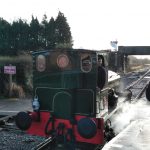 Bagna2018.01.01. Ryan Pope's diminutive Bagnall 0-4-0 tank arrives at Williton with Signalman Robin Moira White in attendance 11:45. © Chris Hooperll 0-4-0 tank arrives at Williton