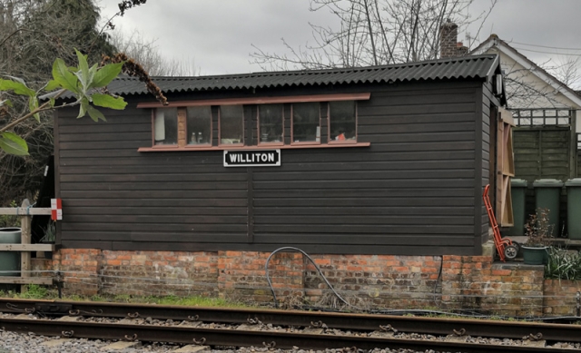 2019.03.19 John Byfield's completed repaint and signage of the Williton Station workshop. © Richard Salt