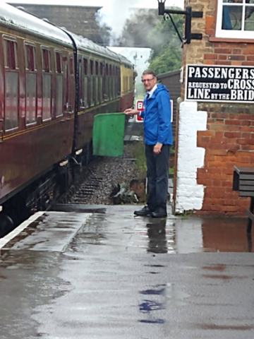 2023.09.17. Downpour Sunday 2! With Blue Anchor signal box flooded out the solution was to send the Down train back to Bishops Lydeard! © Chris Hooper